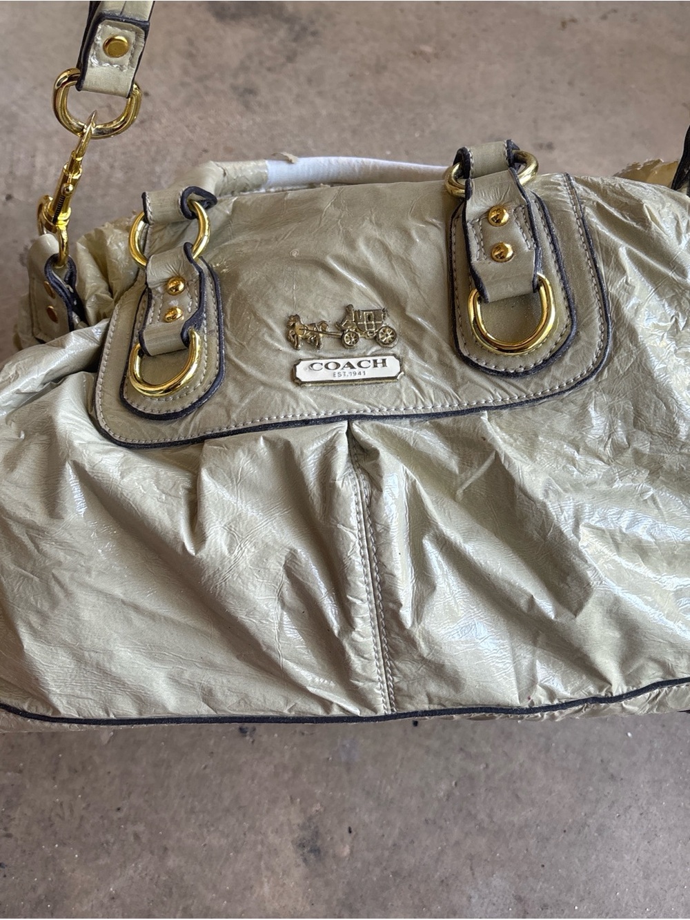 COACH Ivory-Taupe Shoulder Bag with Gold Hardware